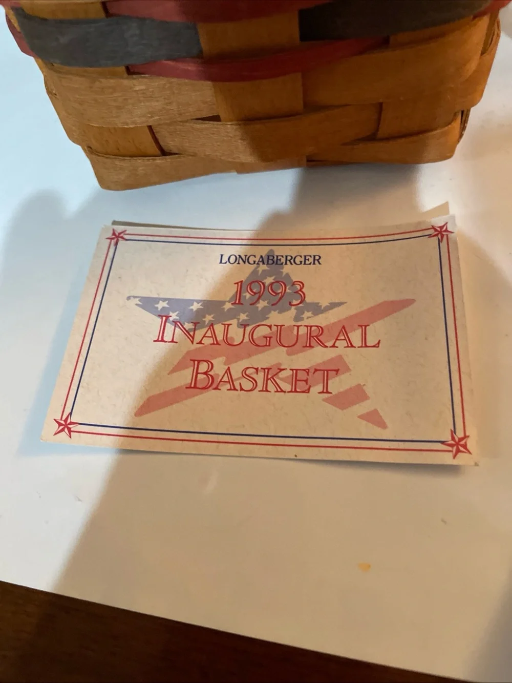 Longaberger 1993 Inaugural Basket 5 x 4.5   With plastic liner/description card